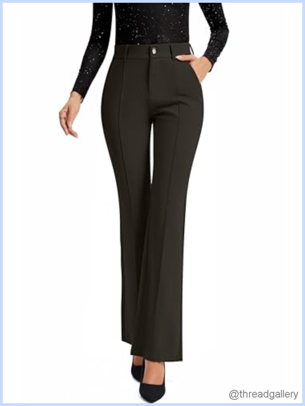Women's High Rise Bootcut Flare Work Slacks Stretch Flat Front Office Pants
